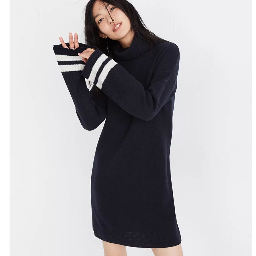 Madewell 100% Wool Turtleneck Sweater-Dress Nautical Stripe small NWT